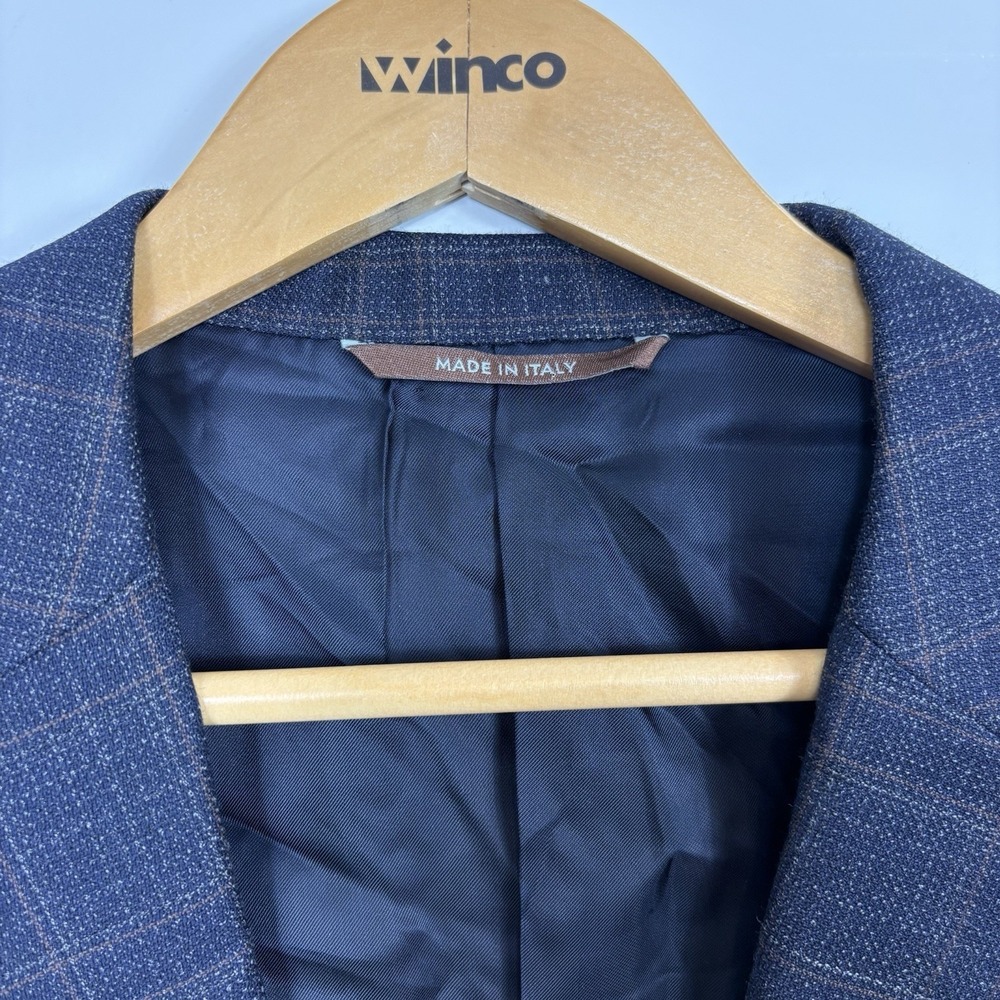 Canali Wool Plaid Sport Coat US 46L Navy Blazer - Picture 2 of 12